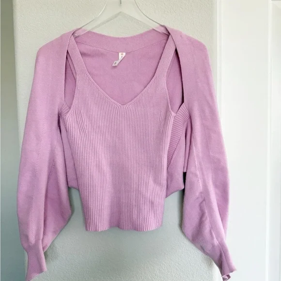 Anthropologie Pink Sweater Set Daily Practice Ribbed Tank and Shrug Cardigan - Picture 2 of 5